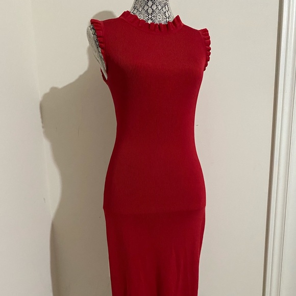 MICHAEL KORS Red Ribbed Knit Dress, Size XS - Picture 4 of 8